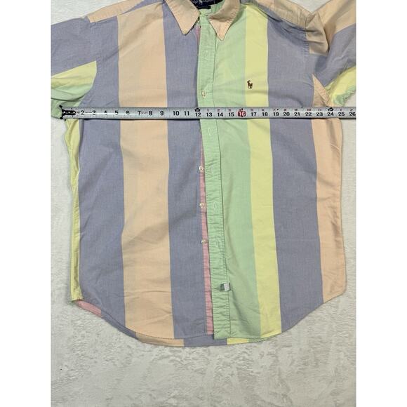 Polo Ralph Lauren VTG Rare Oxford Shirt Mens Med Multi Striped Pastel - Picture 4 of 5